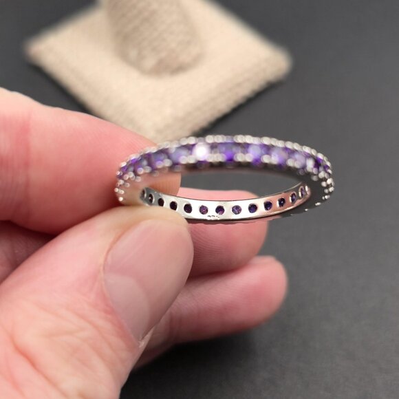 Size 13 Sterling Silver Purple Cubic Zirconia Gems Band Ring A6505 - Picture 5 of 8